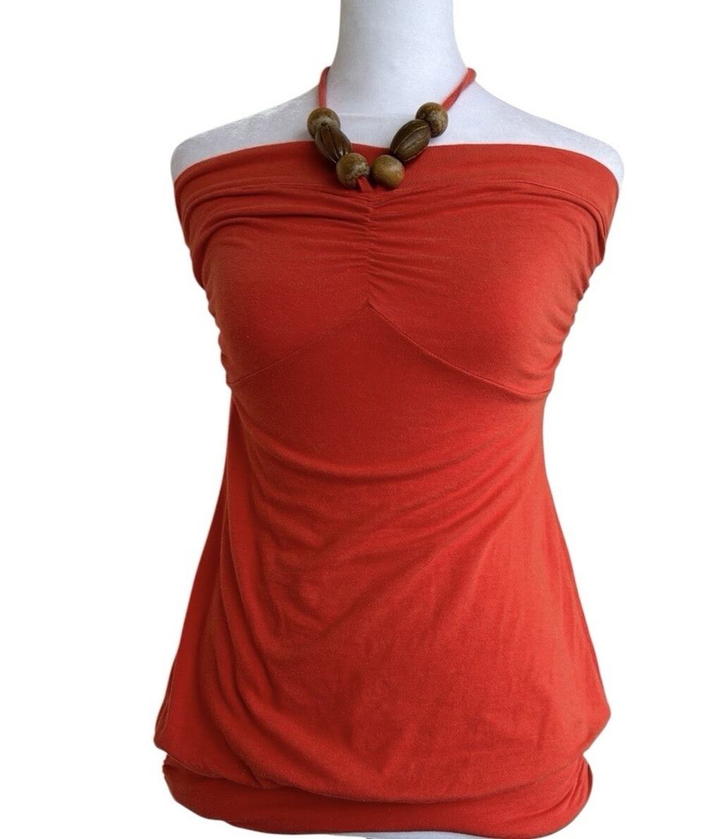 Moda International VTG Y2K Beaded Halter Tube Top Coral Sz S Boho
